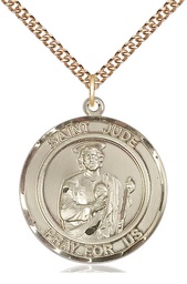 [7060RDGF/24GF] 14kt Gold Filled Saint Jude Pendant on a 24 inch Gold Filled Heavy Curb chain