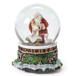 [RO-35392] 5.5"H Mus Kneeling Santa - Glitterdome - Christmas