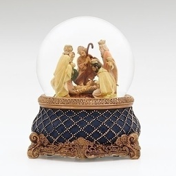 [RO-59090] 6.75"H Musical Nativity Dome - 120Mm; Ornate Base; Wind Up - Christmas