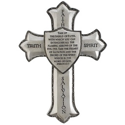 [RO-60099] 8.25&quot;H Armor Of God Wall Cross - Ephesians 6:16-17