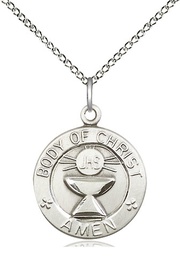 [2094SS/18SS] Sterling Silver Body of Christ Pendant on a 18 inch Sterling Silver Light Curb chain