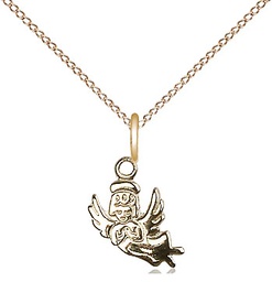 [2128GF/18GF] 14kt Gold Filled Guardian Angel Pendant on a 18 inch Gold Filled Light Curb chain