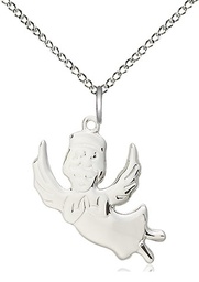 [2129SS/18SS] Sterling Silver Angel Pendant on a 18 inch Sterling Silver Light Curb chain