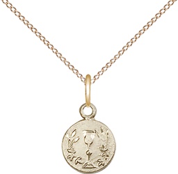 [2515GF/18GF] 14kt Gold Filled Communion Chalice Pendant on a 18 inch Gold Filled Light Curb chain