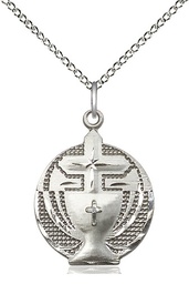 [2530SS/18SS] Sterling Silver Communion Pendant on a 18 inch Sterling Silver Light Curb chain