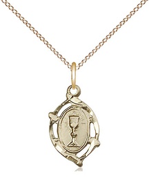 [3019GF/18GF] 14kt Gold Filled Communion Pendant on a 18 inch Gold Filled Light Curb chain