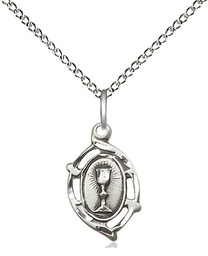 [3019SS/18SS] Sterling Silver Communion Pendant on a 18 inch Sterling Silver Light Curb chain