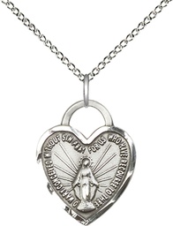 [3201SS/18SS] Sterling Silver Miraculous Heart Pendant on a 18 inch Sterling Silver Light Curb chain