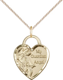 [3202GF/18GF] 14kt Gold Filled Guardian Angel Heart Pendant on a 18 inch Gold Filled Light Curb chain