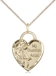 [3202GF/18GF] 14kt Gold Filled Guardian Angel Heart Pendant on a 18 inch Gold Filled Light Curb chain