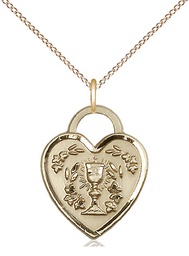 [3204GF/18GF] 14kt Gold Filled Communion Heart Pendant on a 18 inch Gold Filled Light Curb chain