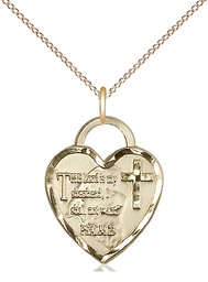 [3211GF/18GF] 14kt Gold Filled Lord Is My Shepherd Heart Pendant on a 18 inch Gold Filled Light Curb chain
