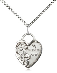 [3402SS/18SS] Sterling Silver Guardian Angel Heart Pendant on a 18 inch Sterling Silver Light Curb chain