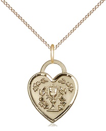 [3404GF/18GF] 14kt Gold Filled Communion Heart Pendant on a 18 inch Gold Filled Light Curb chain
