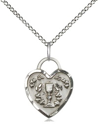 [3404SS/18SS] Sterling Silver Communion Heart Pendant on a 18 inch Sterling Silver Light Curb chain